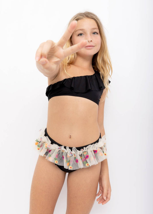 Floral Tulle One Shoulder Bikini