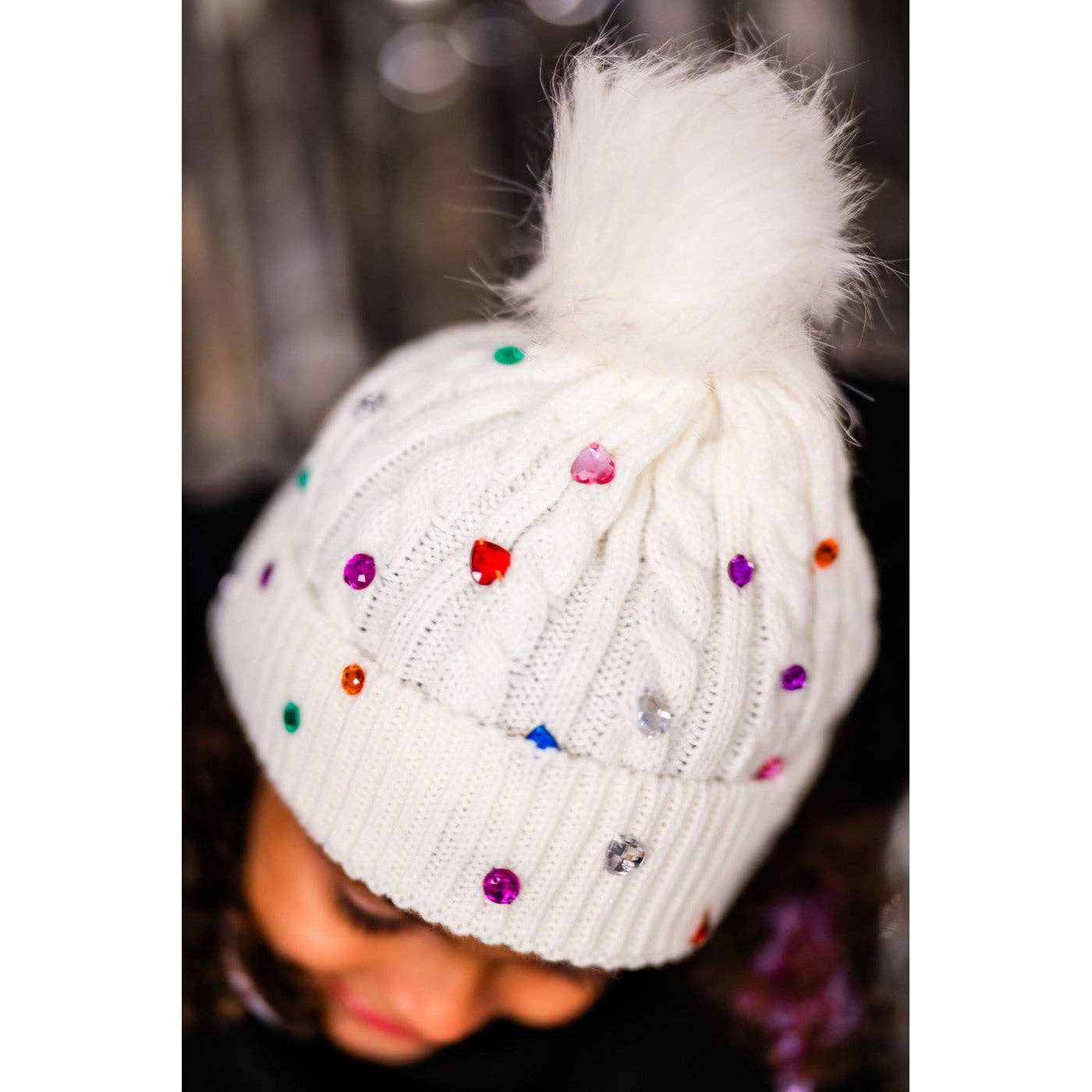 Bedazzled Off White Winter Hat