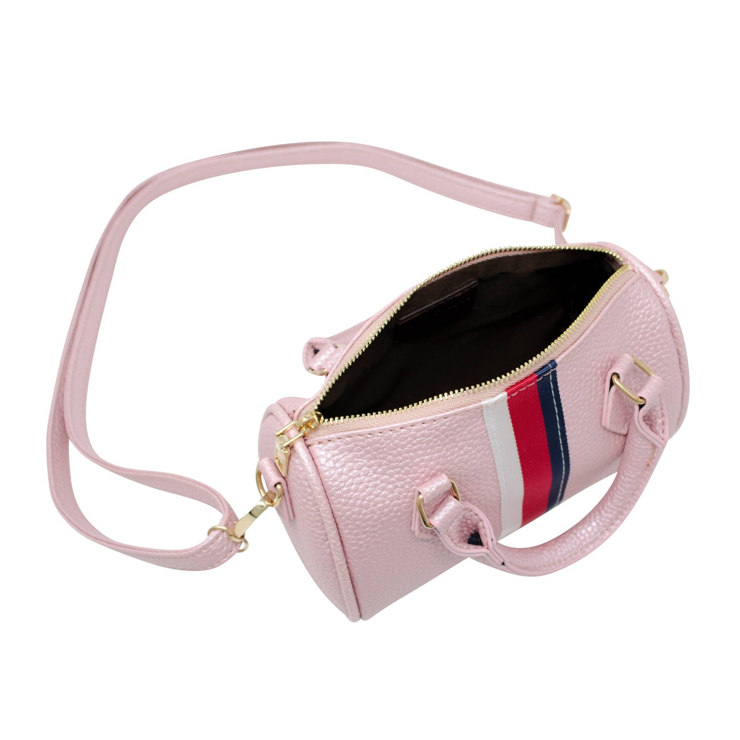 Leather Striped Duffle Handbag
