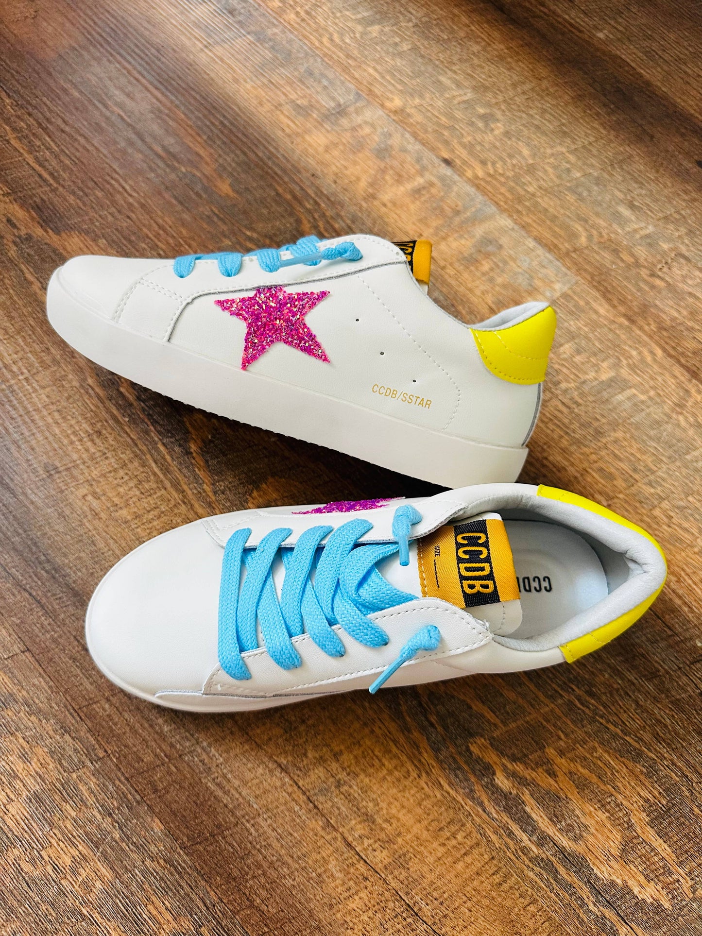 Pink Glitter Star Yellow and Blue Accent Sneakers - Kids