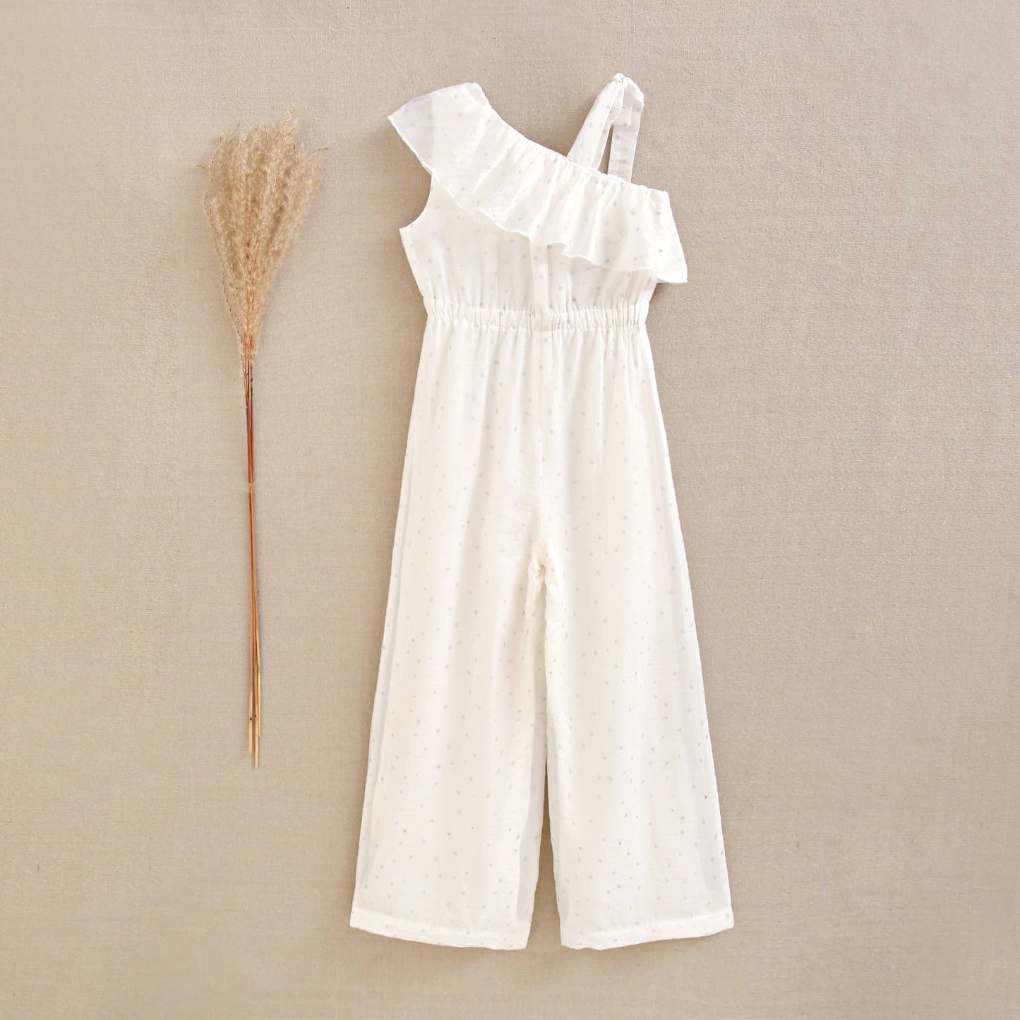 White fantasy girl's jumpsuit with gray glitter stars