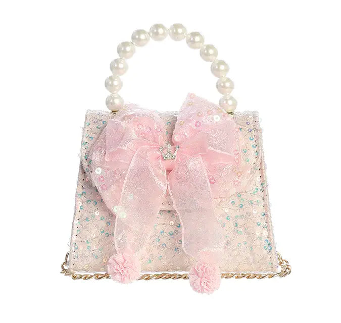 Sequin Purse with Iridescent Bow Accent