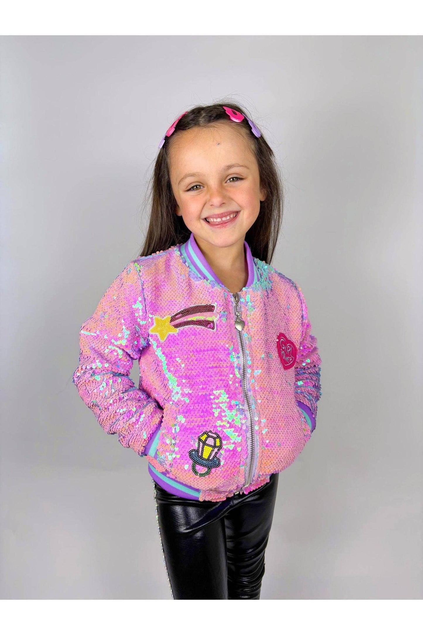 Purple Sequins Bomber Jacket