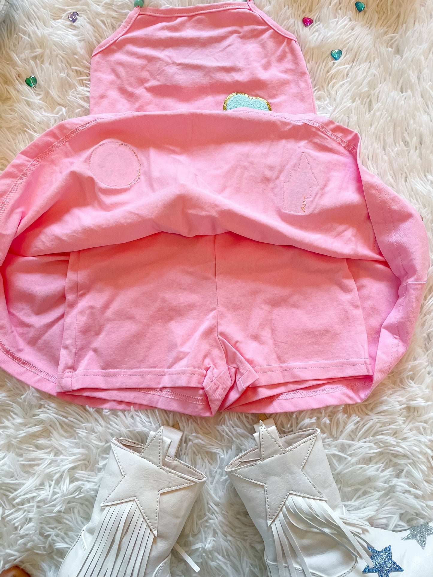 Pink beaded two piece skort set