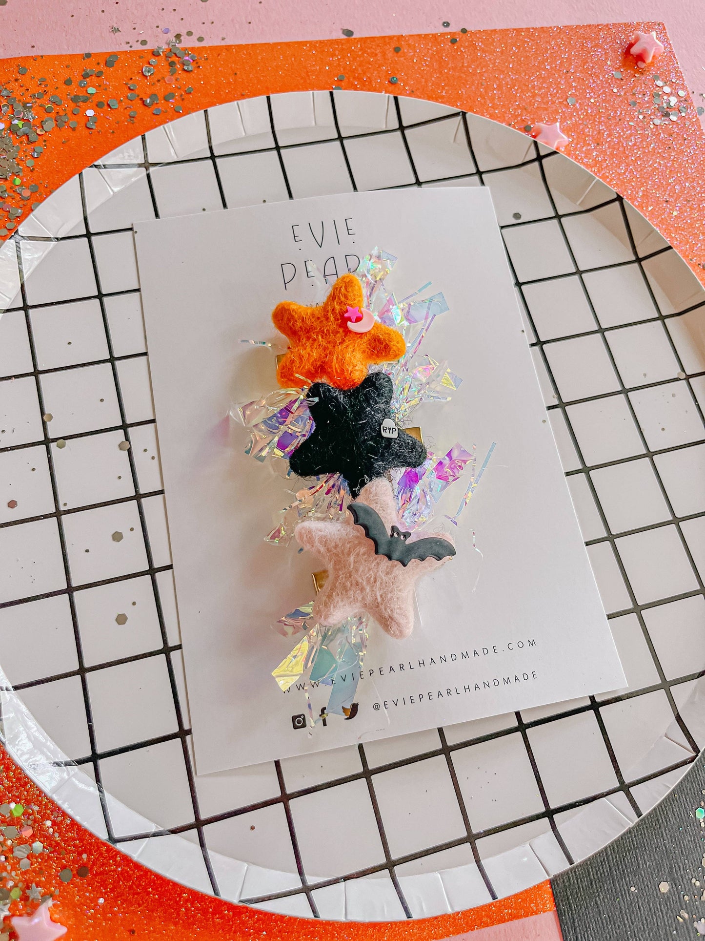 Trio Party Stars: Orange|Black|Pink Clip Set