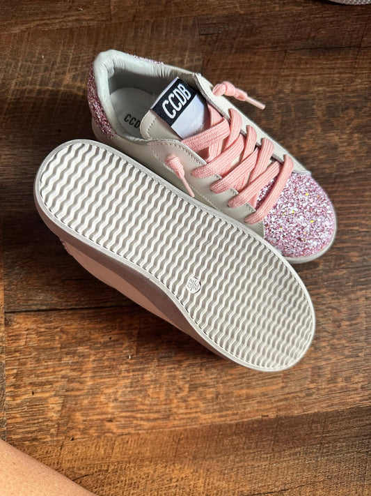 Gold Glitter Star Sneakers Pink Glitter Accent and Laces