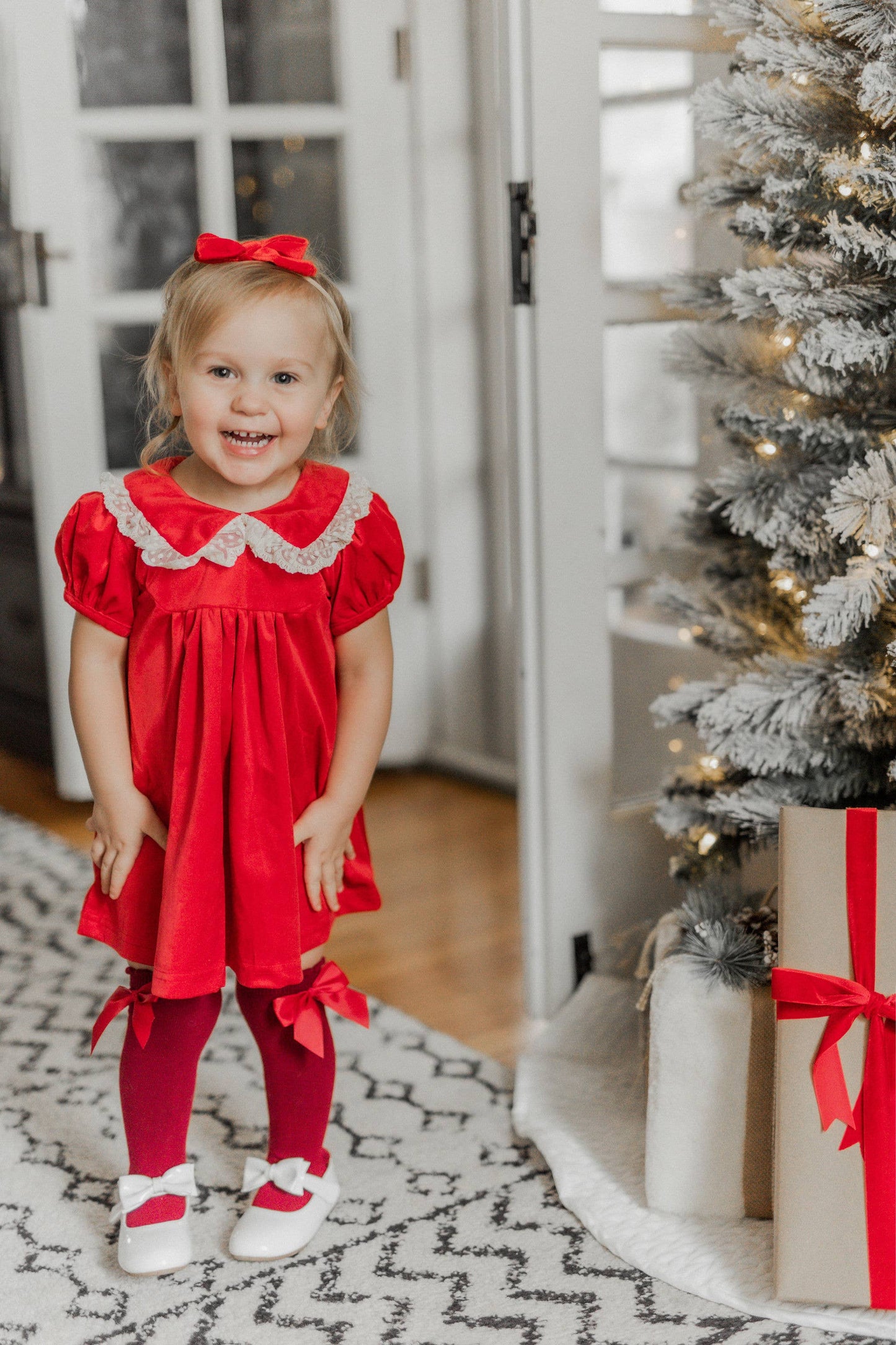 Red Velvet Girls Christmas Dress Vintage Style Baby Toddler