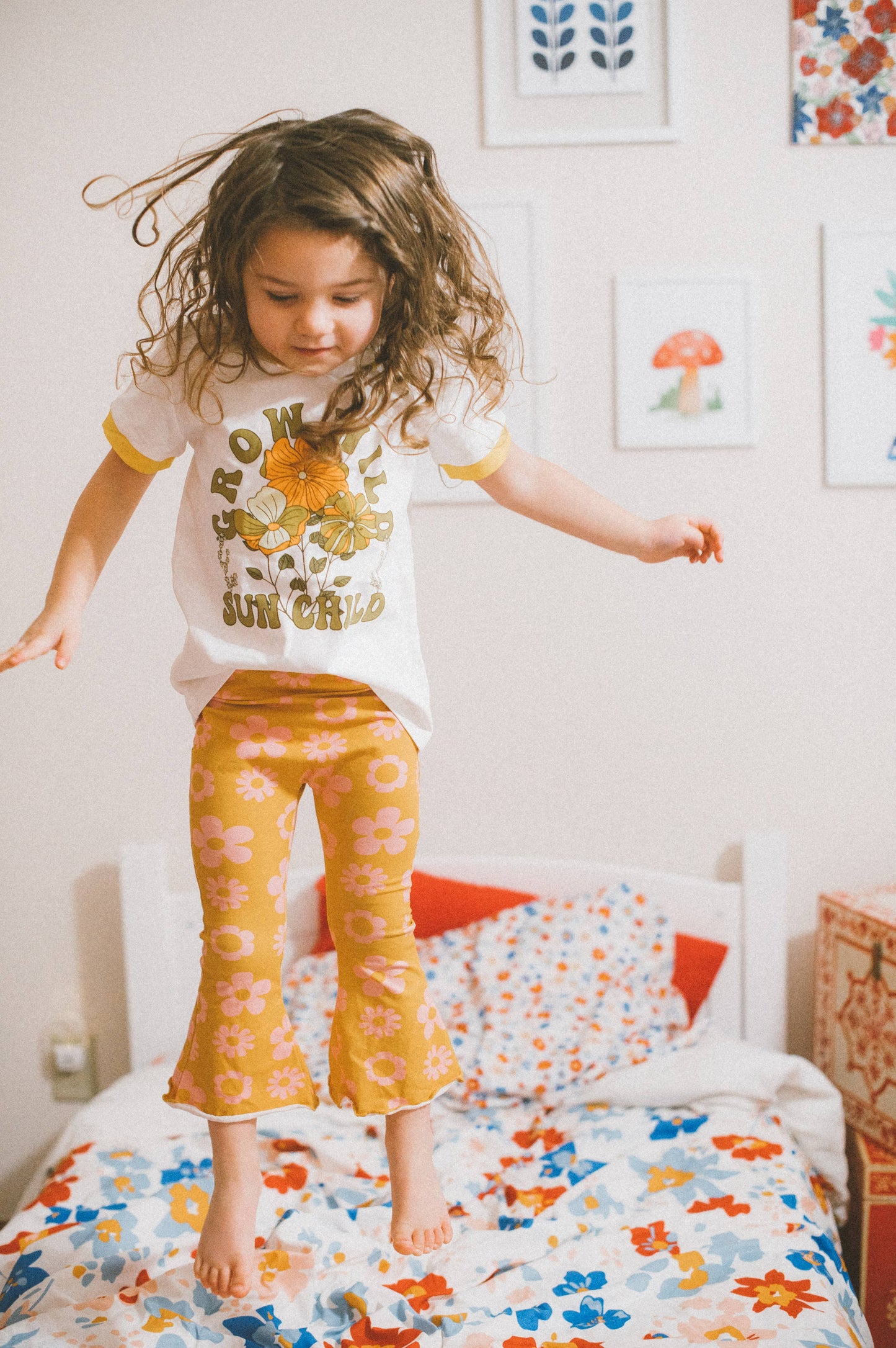 Printed Jersey Knit Bell Bottoms Two Groovy Birthday Outfit