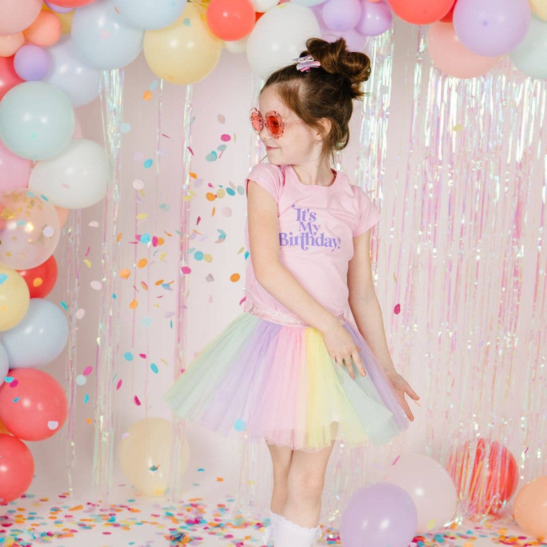 Pastel Rainbow Bow #5 Clip - Kids Birthday Hair Clip