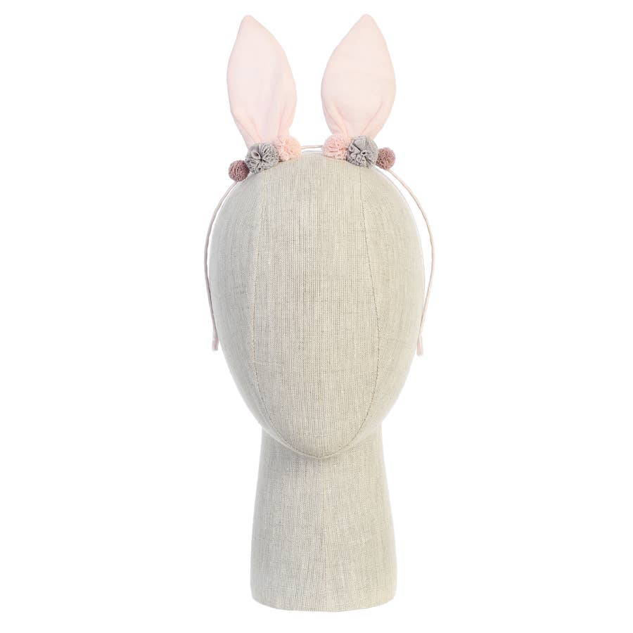 Shimmery Bunny Ears Headband with Pom Pom Accents