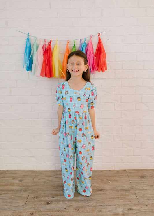 Puff Leggy Romper in Back To School Print