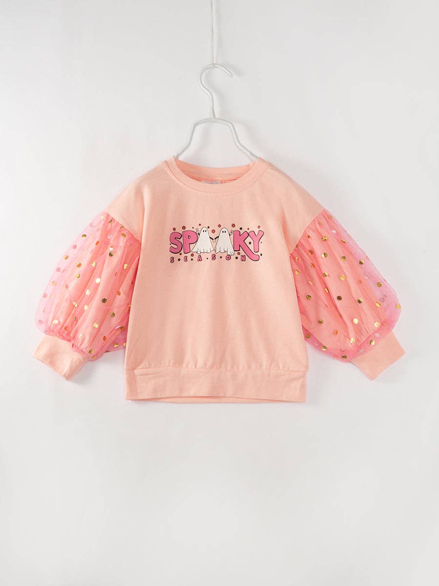 Halloween Pink Spooky Puff Sleeves Girl Top