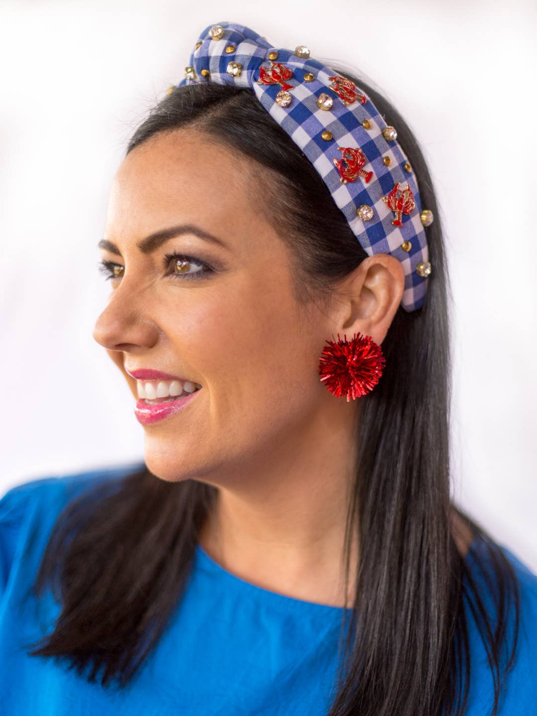 Red Tinsel Party Pom Stud