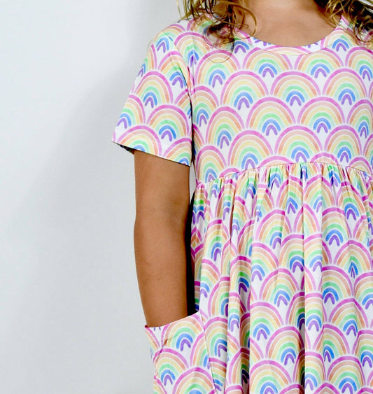 Bamboo Rainbow Twirl Dress with Pockets for Girls