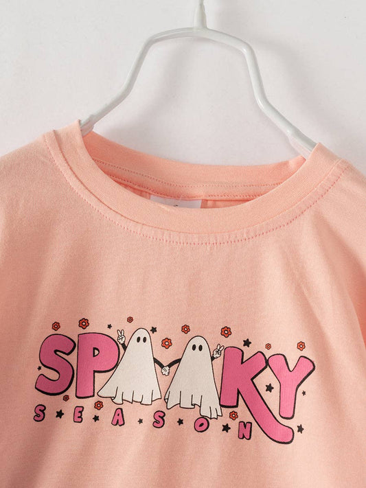 Halloween Pink Spooky Puff Sleeves Girl Top