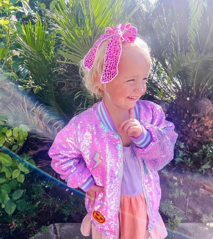 Girls Purple Iridescent Patched Sequins Bomber Jacket
