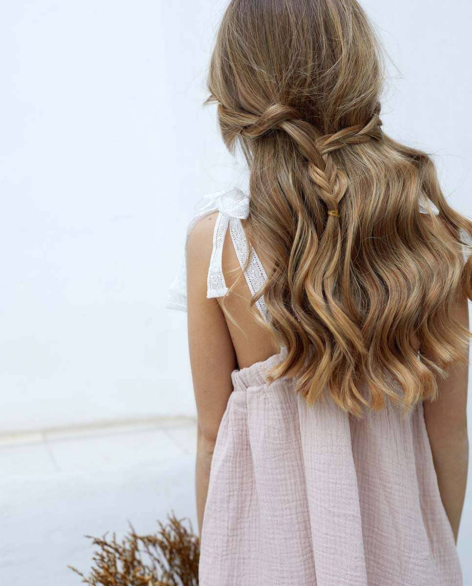 Girl's Strapless Dress in Bambula Fabric with Embroidery