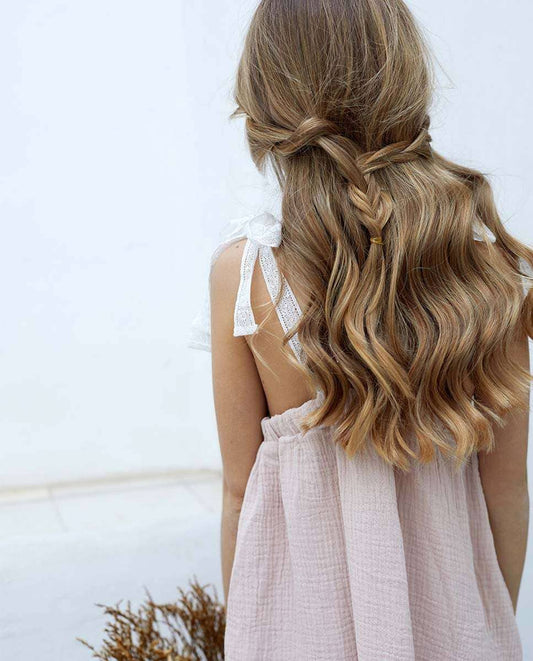 Girl's Strapless Dress in Bambula Fabric with Embroidery