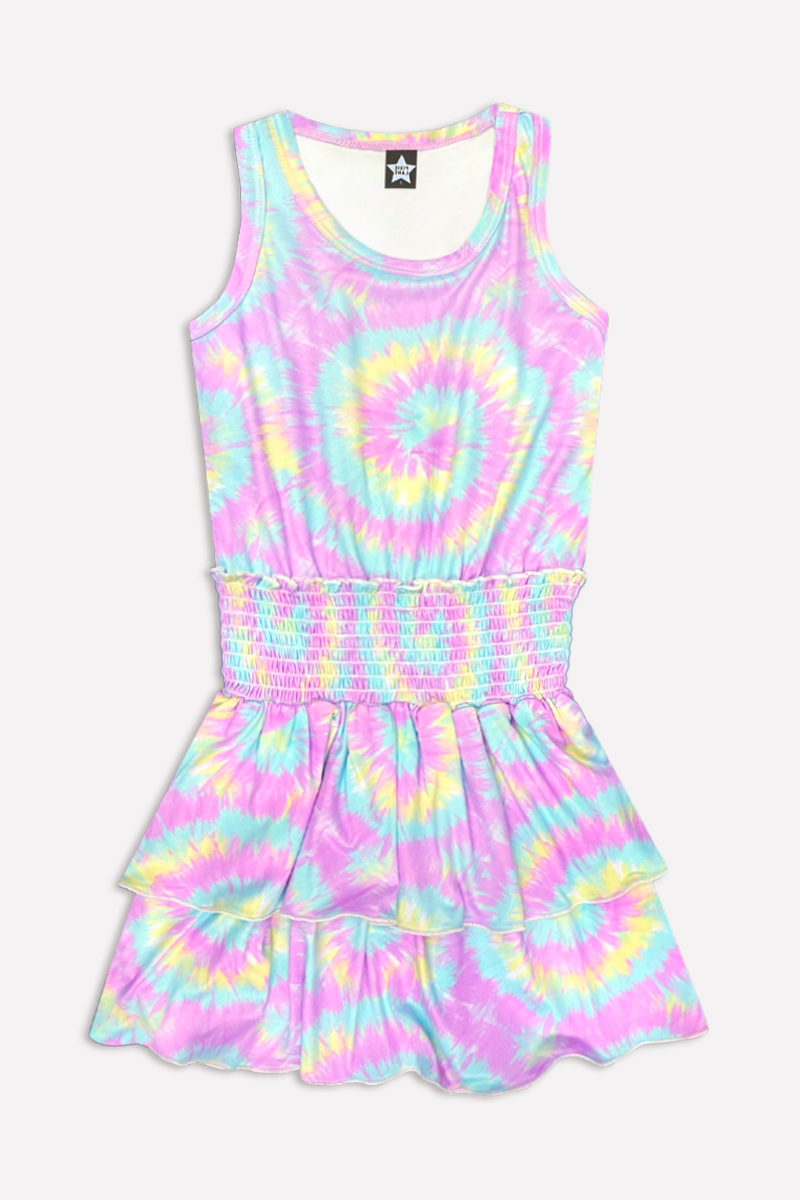 Simply Soft Racer Tank Smocked Skirt Dress - Cotton Candy Tie Dye