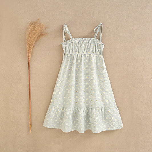 Green checkered teen girl's dress with daisies