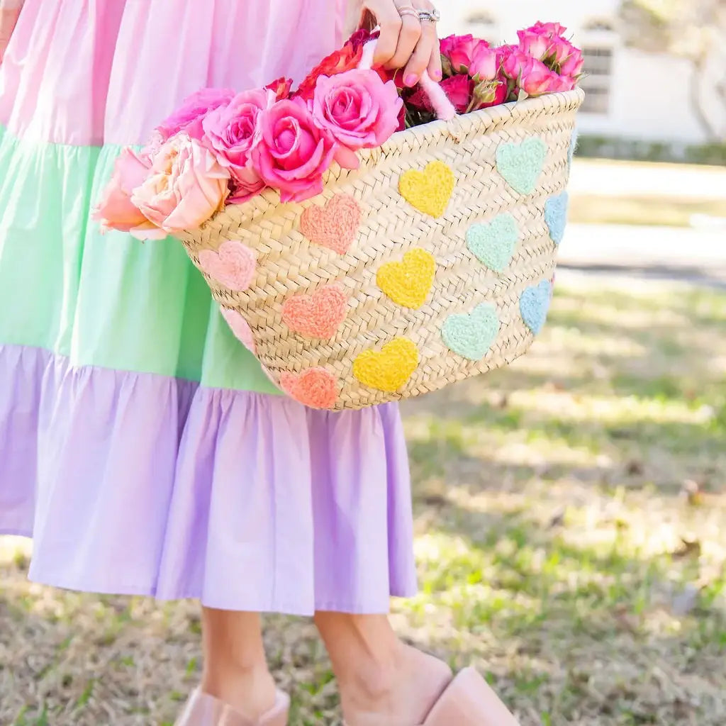 Multicolor Heart Straw Basket