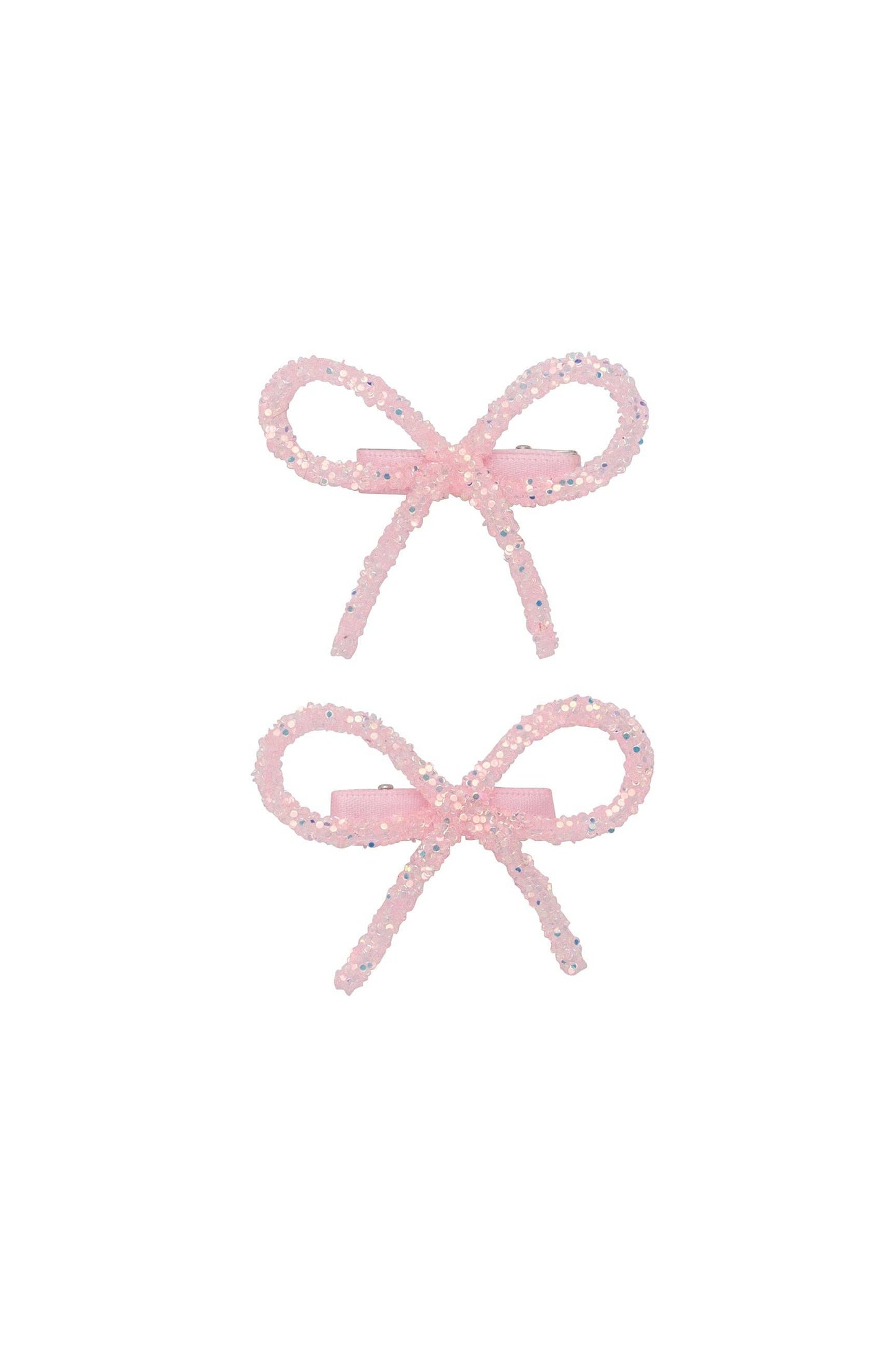 Mini Glitter Bows Clip Set of 2 - Light Pink