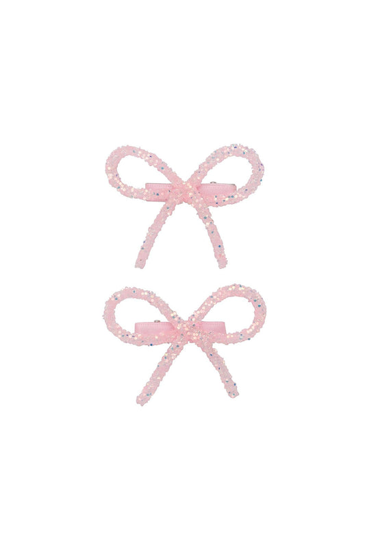 Mini Glitter Bows Clip Set of 2 - Light Pink