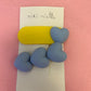 Puffy heart hair clips set blue