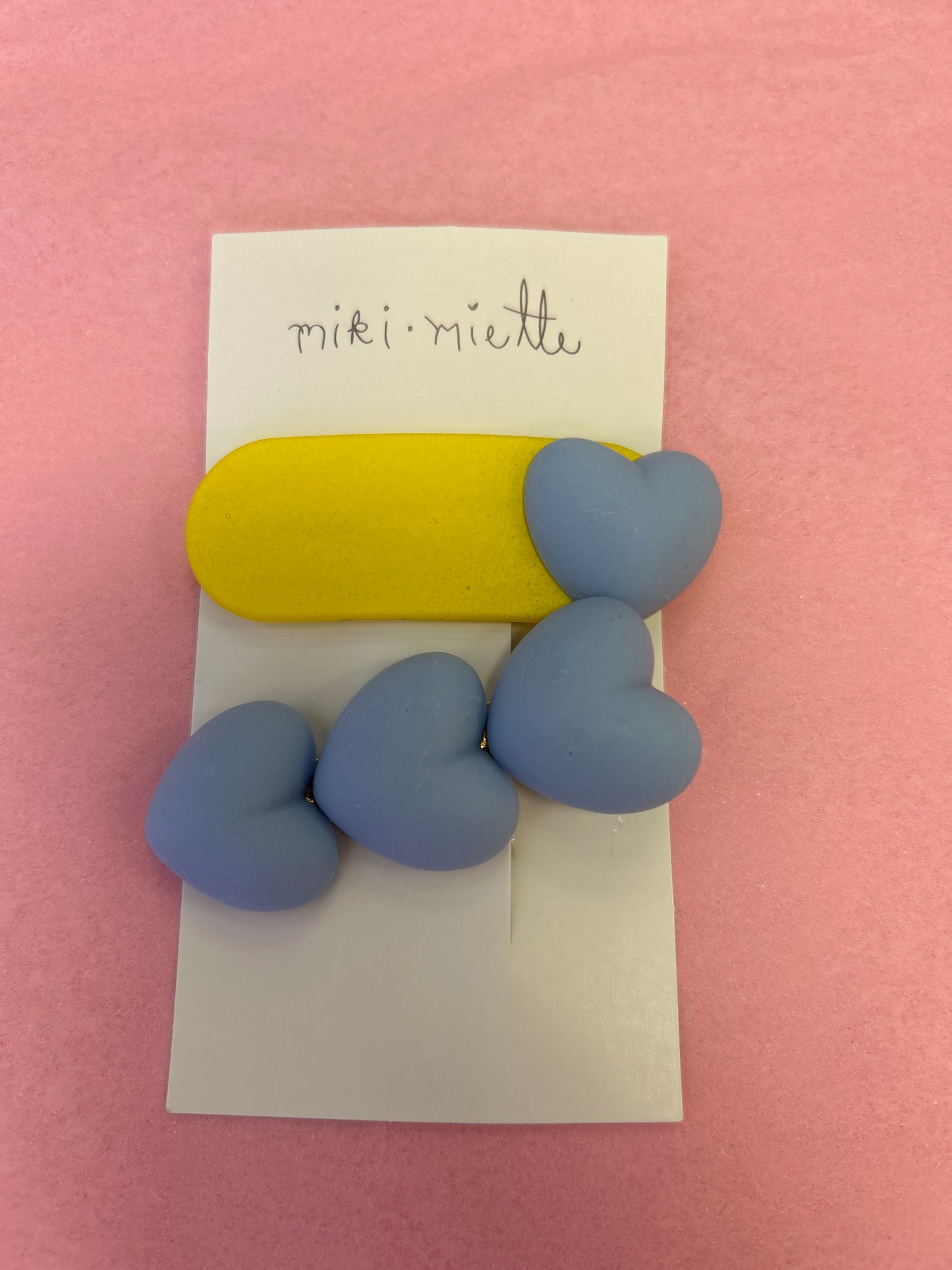Puffy heart hair clips set blue