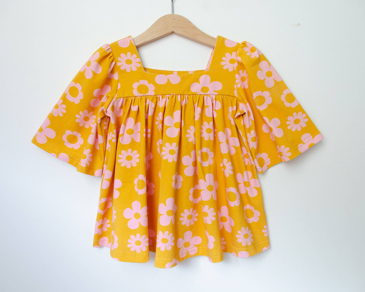 Retro Mustard Bell Sleeve Top Two Groovy Birthday Top