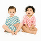 Blue Checkered Waffle Bamboo Shorts Set