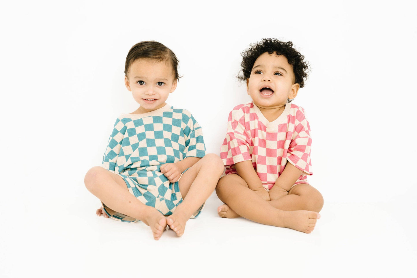 Pink Checkered Waffle Bamboo Shorts Set
