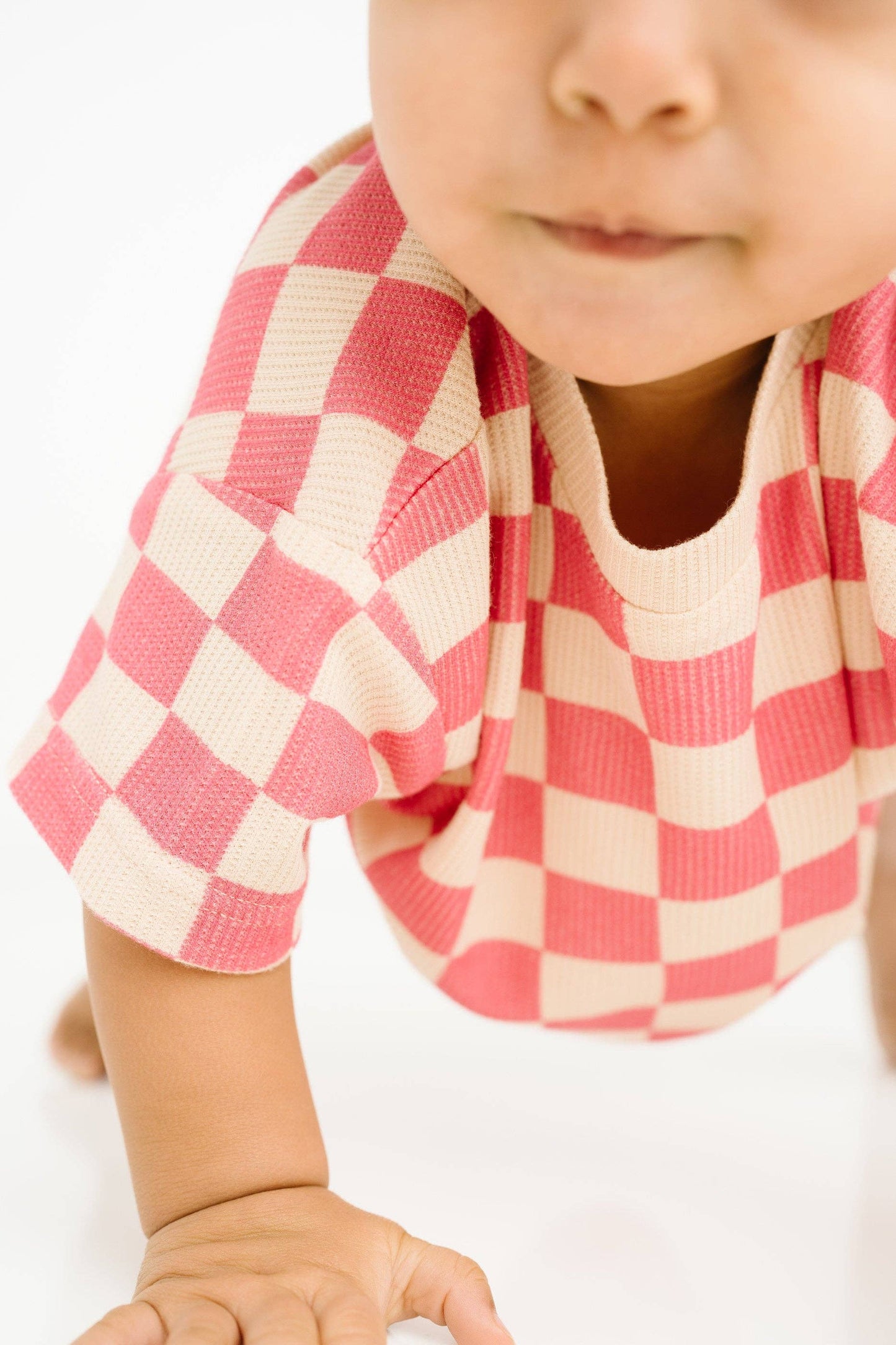 Pink Checkered Waffle Bamboo Shorts Set