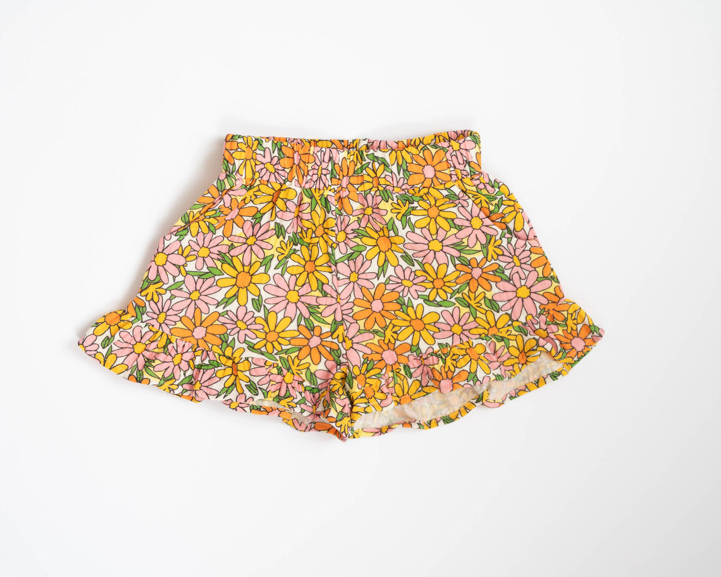 SUMMER DAISIES GIRLS DOUBLE GAUZE RUFFLE SHORTS
