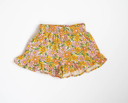 SUMMER DAISIES GIRLS DOUBLE GAUZE RUFFLE SHORTS