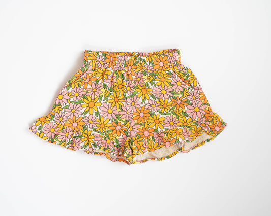 SUMMER DAISIES GIRLS DOUBLE GAUZE RUFFLE SHORTS