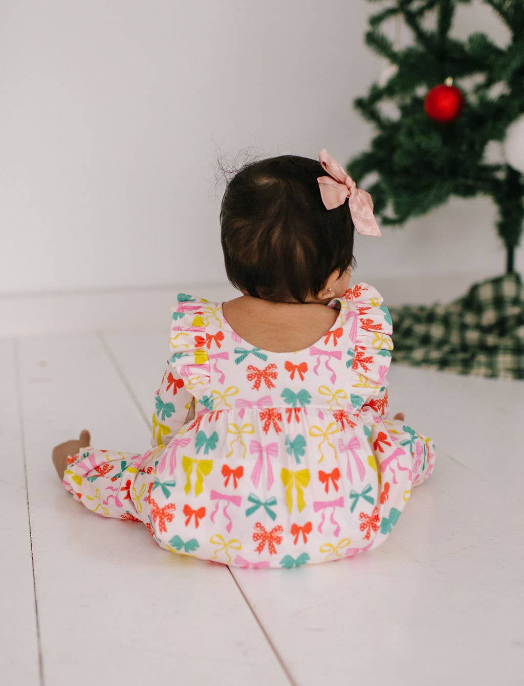 Mabel Romper in Holiday Bows | baby clothing 