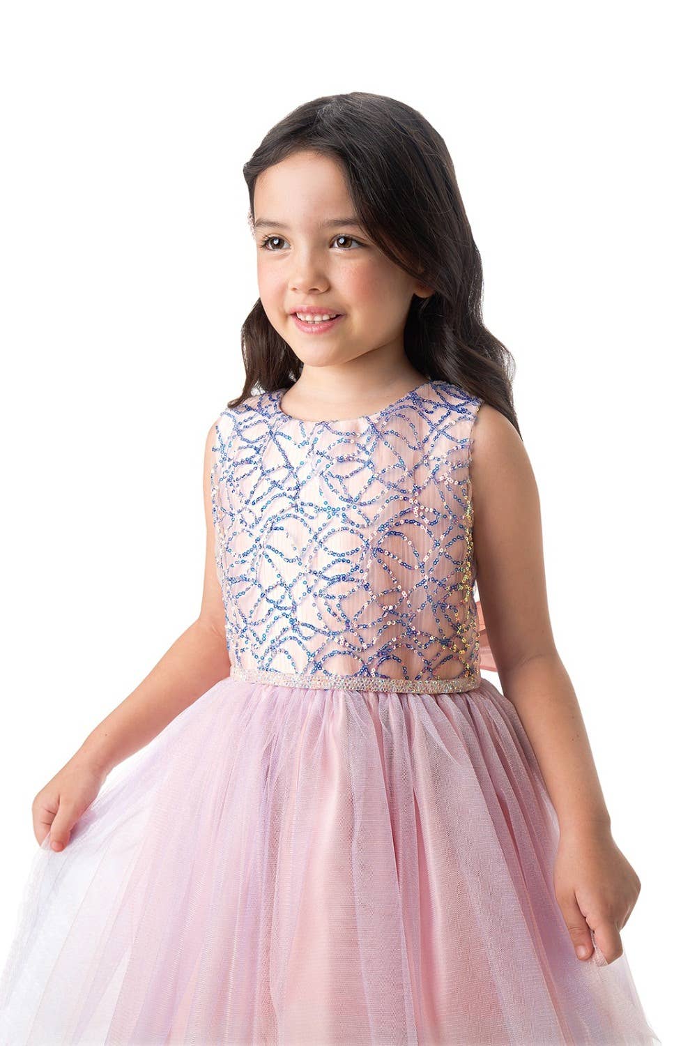 SK887 - multi tone sequin with satin & crystal tulle