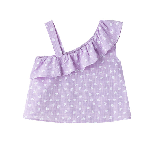 Girls' blouse with ruffle and straps in purple