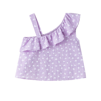 Girls' blouse with ruffle and straps in purple