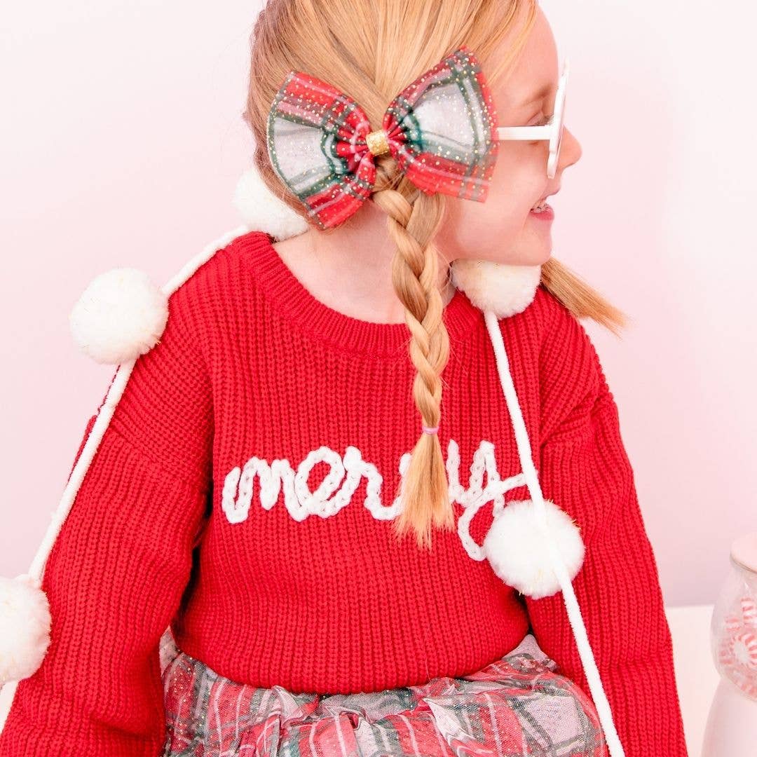 Christmas Plaid Tulle Bow Clip - Kids Holiday Hair Clip