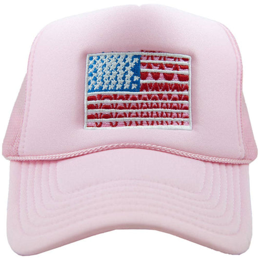 American Flag Cute Foam Trucker Hat Pink