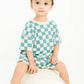 Blue Checkered Waffle Bamboo Shorts Set