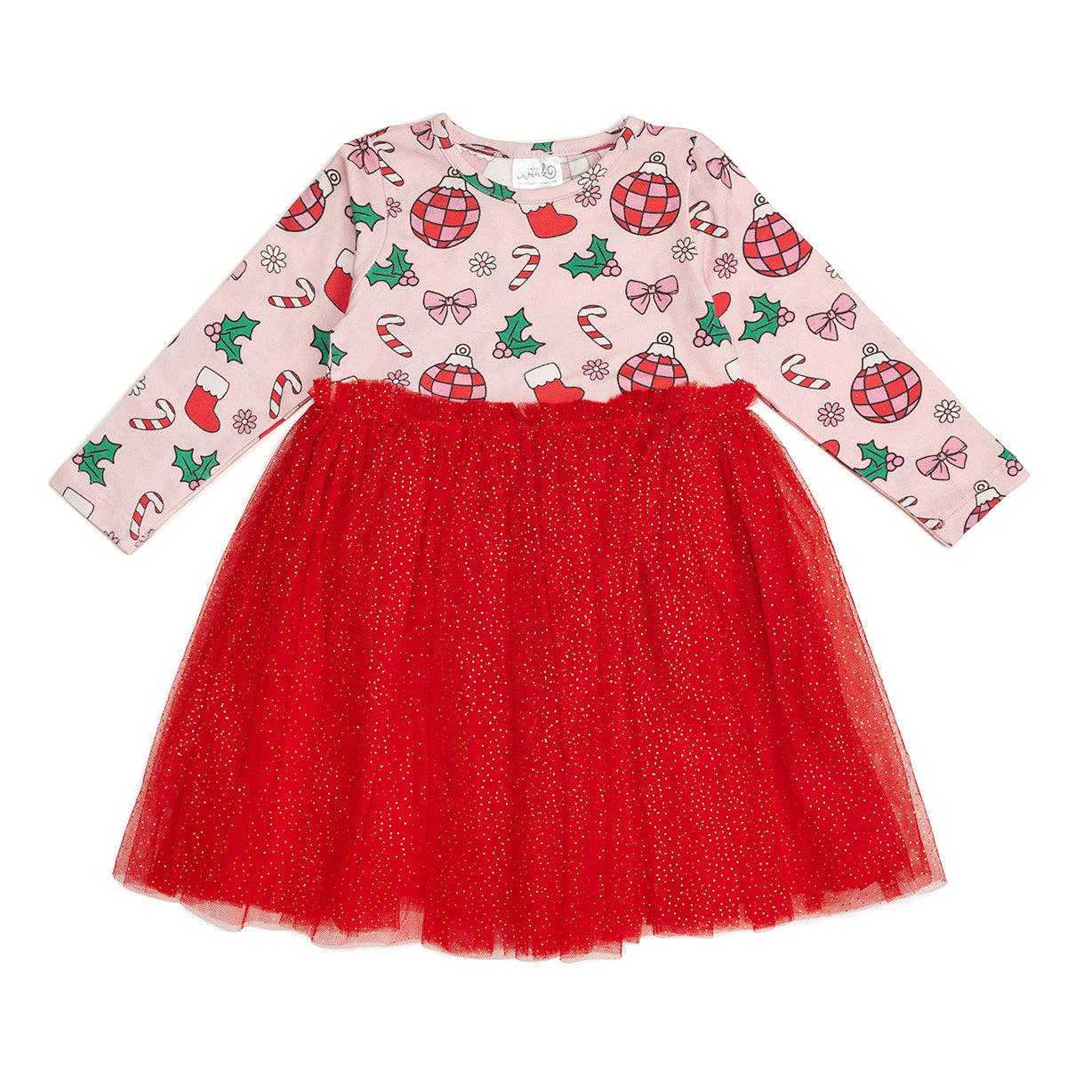Disco Christmas Long Sleeve Tutu Dress Kids Holiday