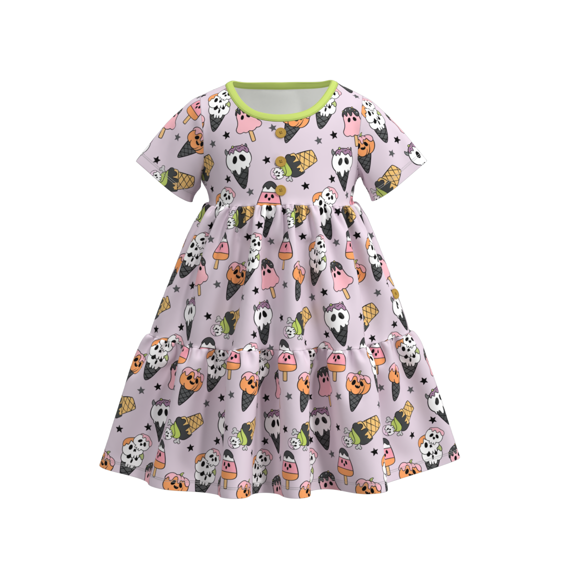 Halloween Print button layered ruffle dress