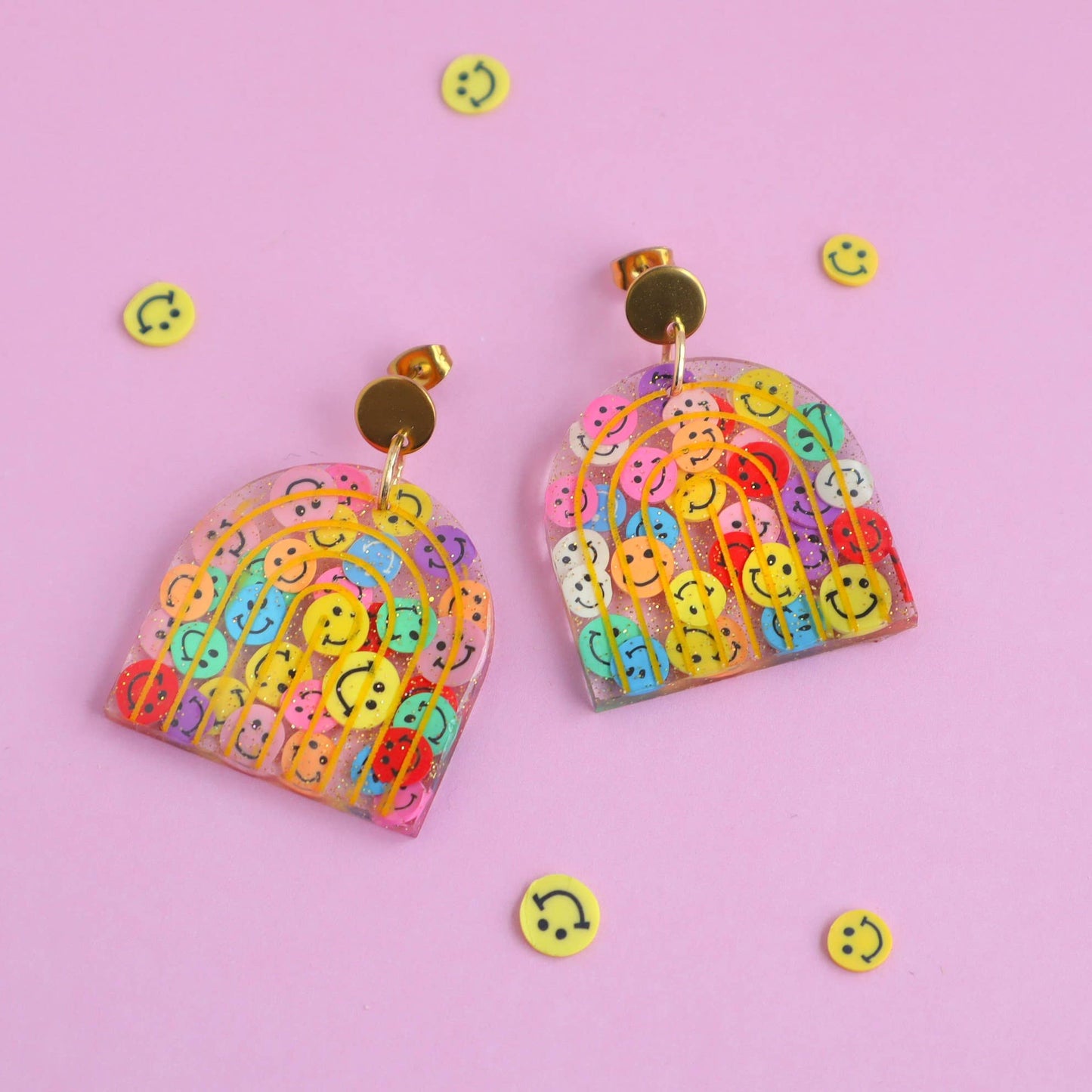 Rainbow Smiley Face Resin Earrings
