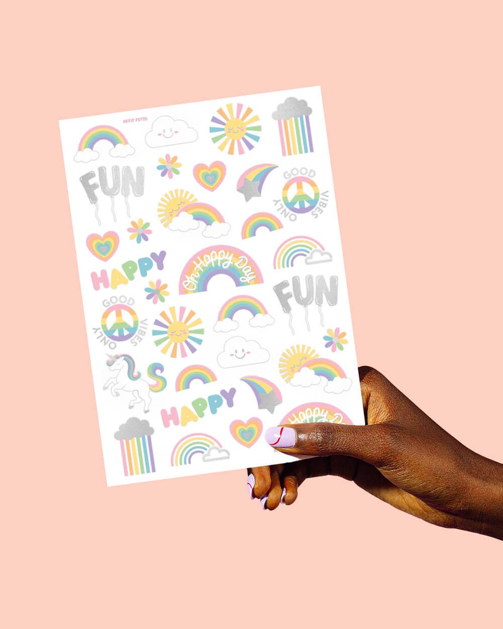 Pastel Rainbow Party Foil Kids Temporary Tattoos, Bday Favor