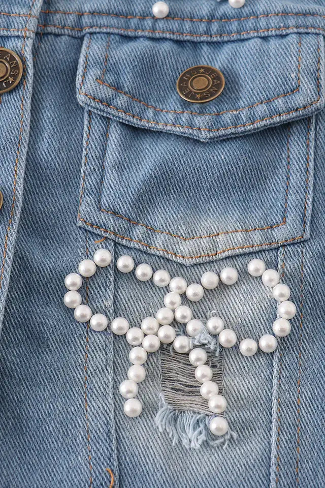Girl pearl denim jacket