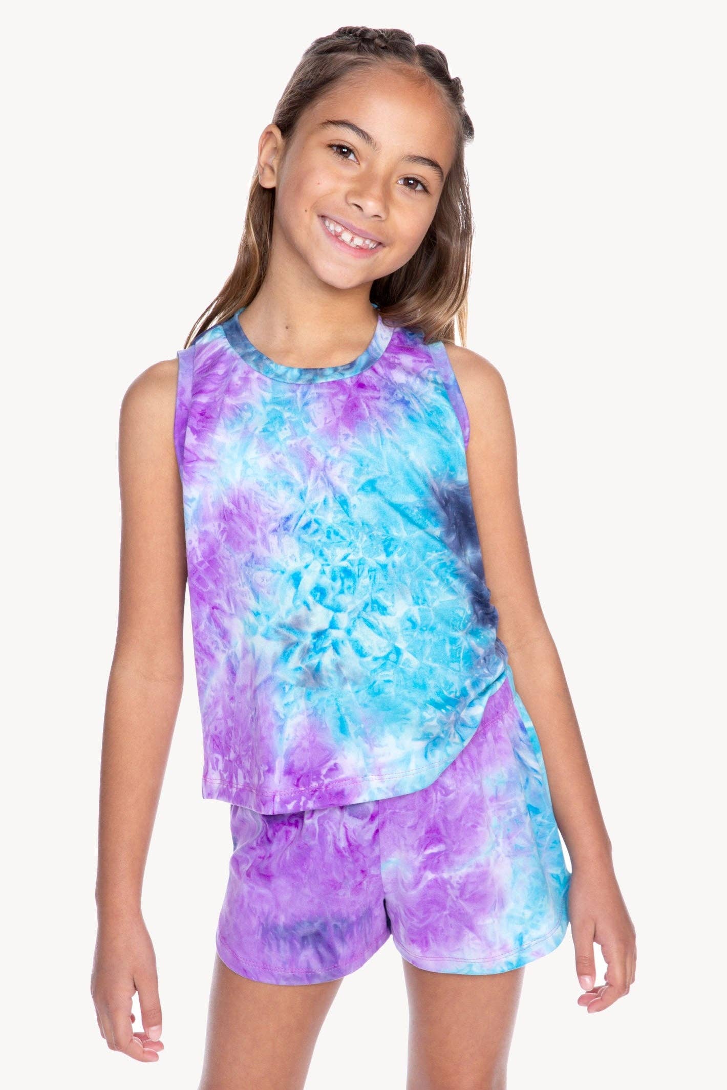 Simply Soft Sleeveless Easy Tank - Purple Turquoise Tie Dye