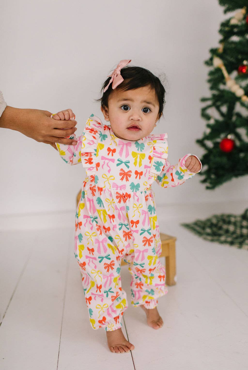 Mabel Romper in Holiday Bows | baby clothing 